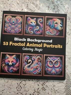 Fractal Animal Portraits Coloring Book,  Black Background